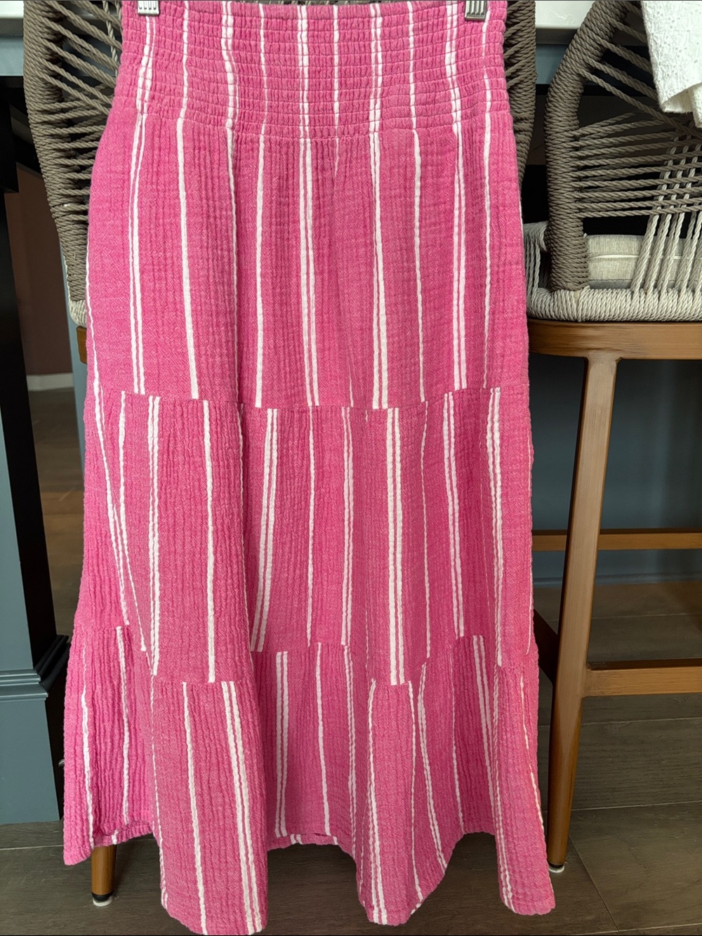 Marine Layer Pink and White Striped Tiered Maxi Skirt